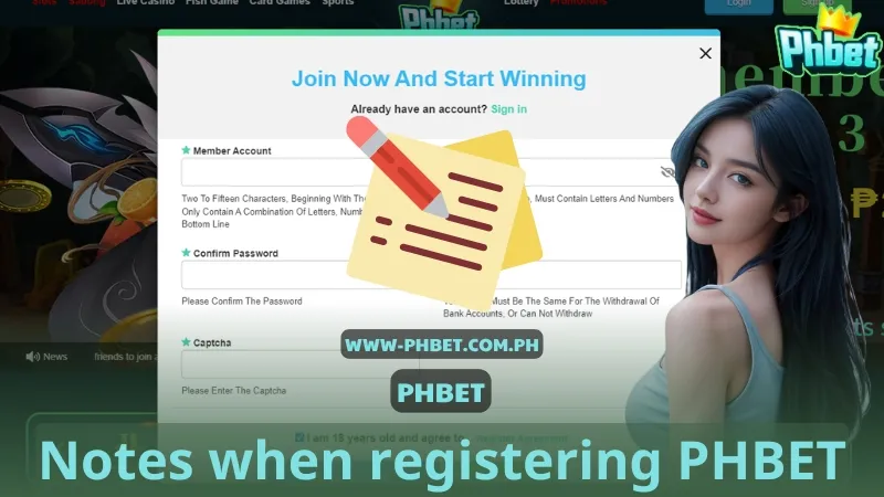 Notes when registering PHBET