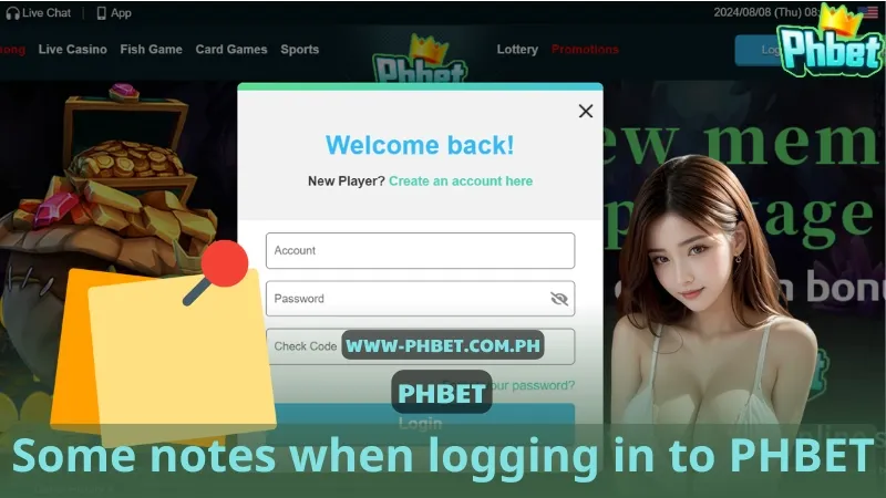 Some notes when logging in to PHBET